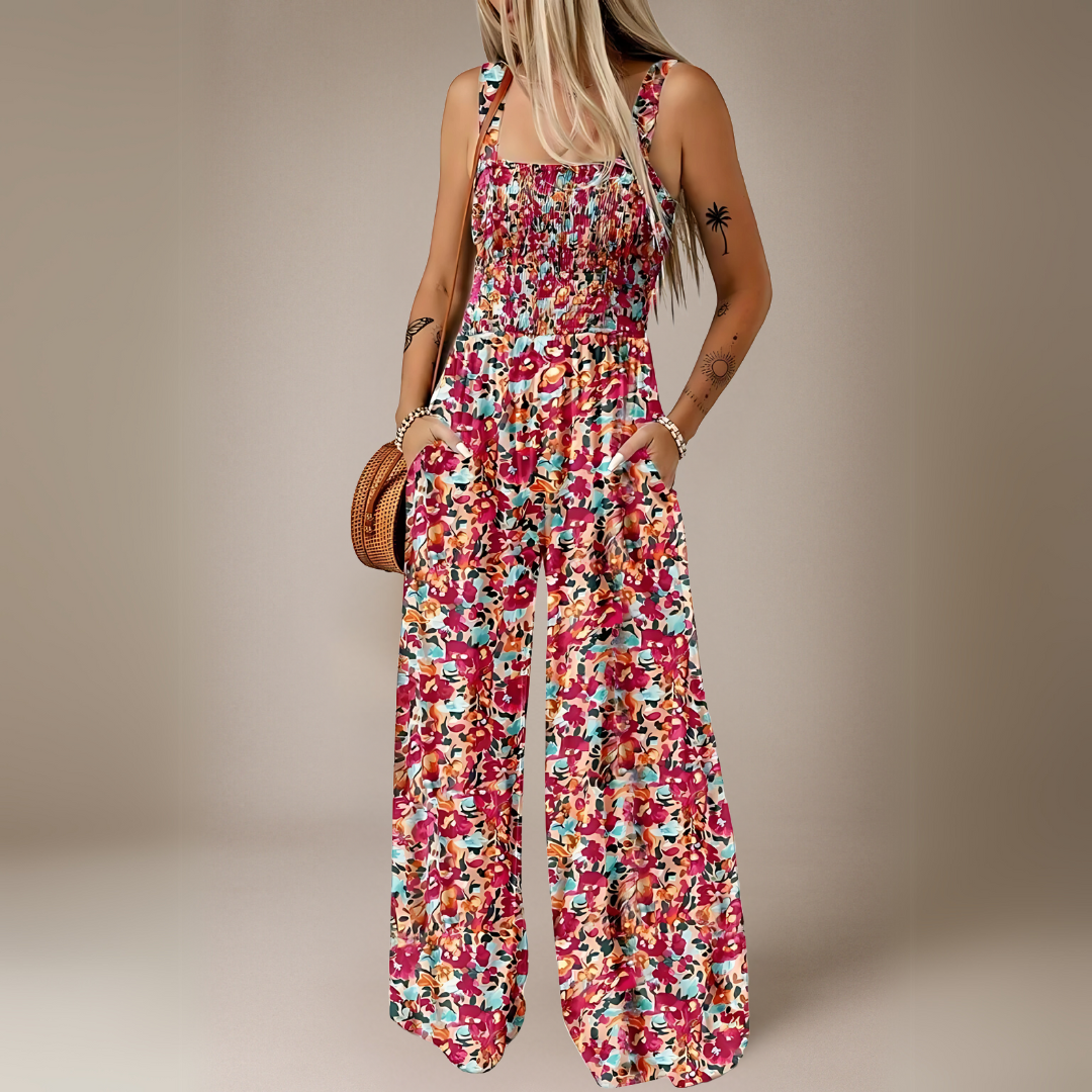 Floral Print Wide Leg Long Jumpsuit