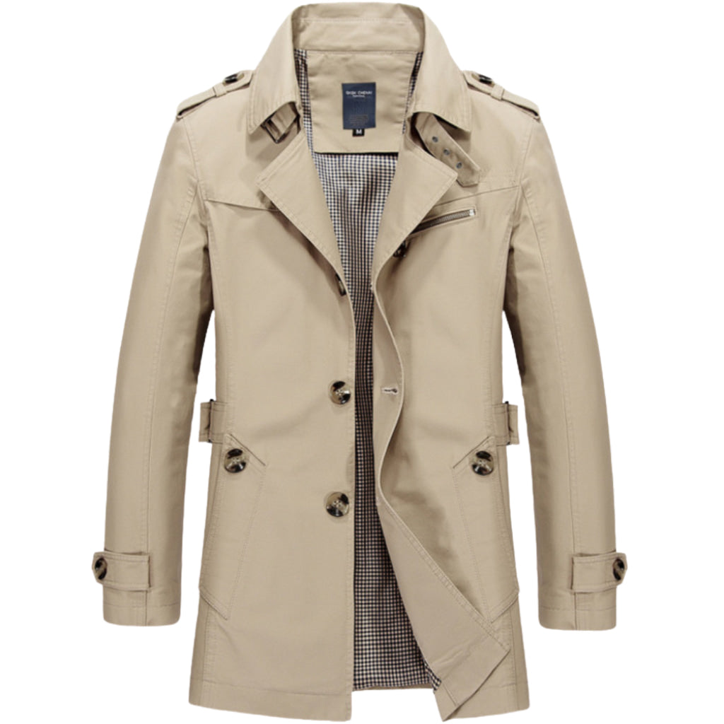 Men's Waterproof Trench Coat with Zip Pockets