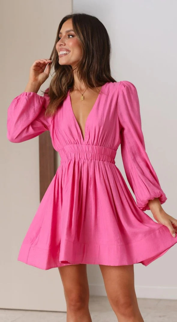 V-Neck Short Dress with Flattering Fit and Elegant Style