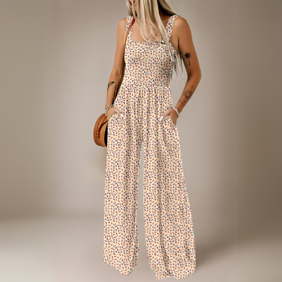 Floral Print Wide Leg Long Jumpsuit