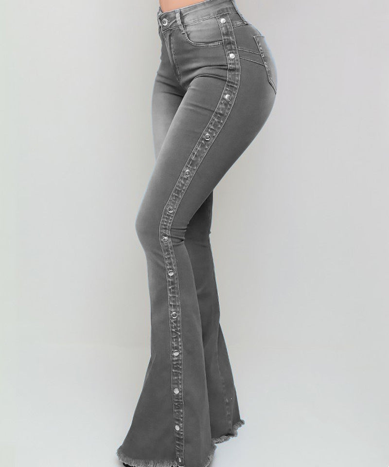 Button Detail Flared Jeans for a Stylish Fit