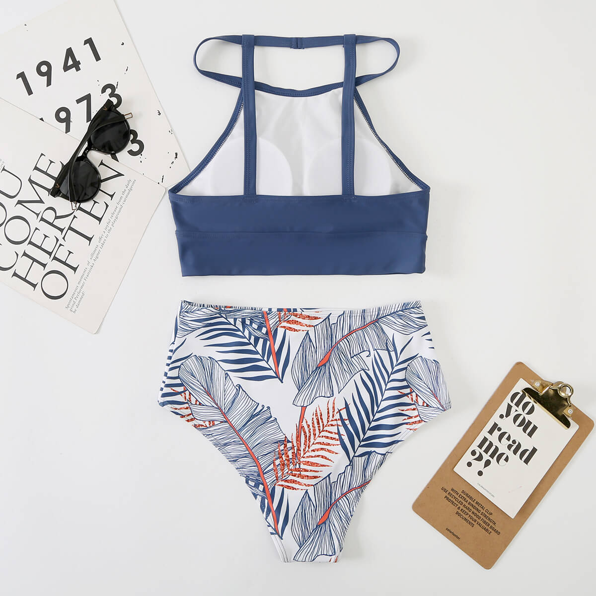 High Neck Bikini Top with Matching Thong Bottom