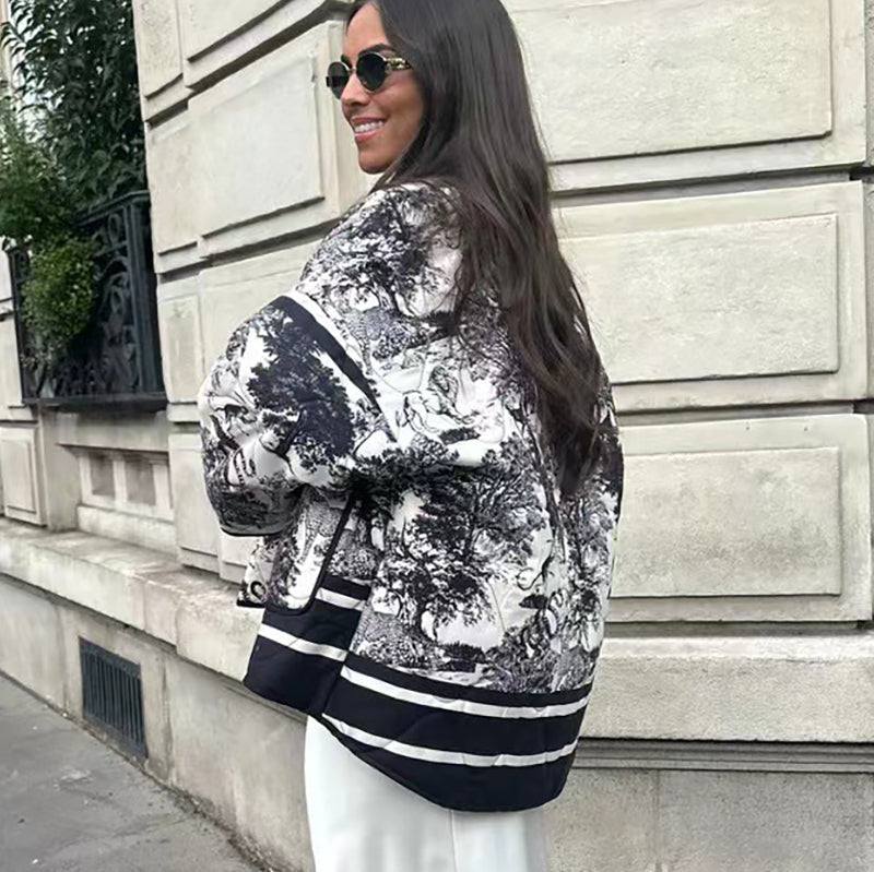 Women's Padded Jacket with Stylish Print Design