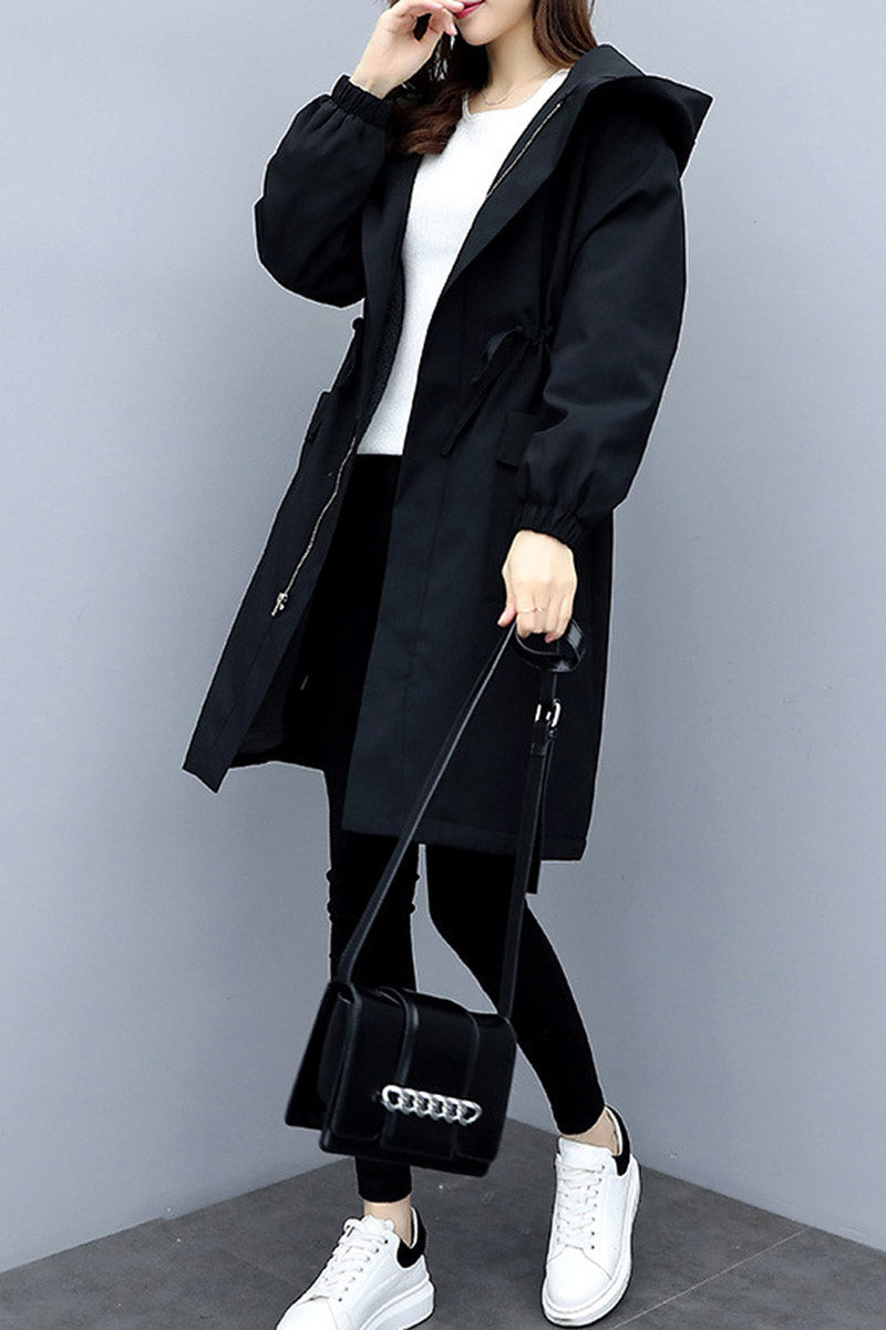 Velvet-Lined Hooded Long Coat