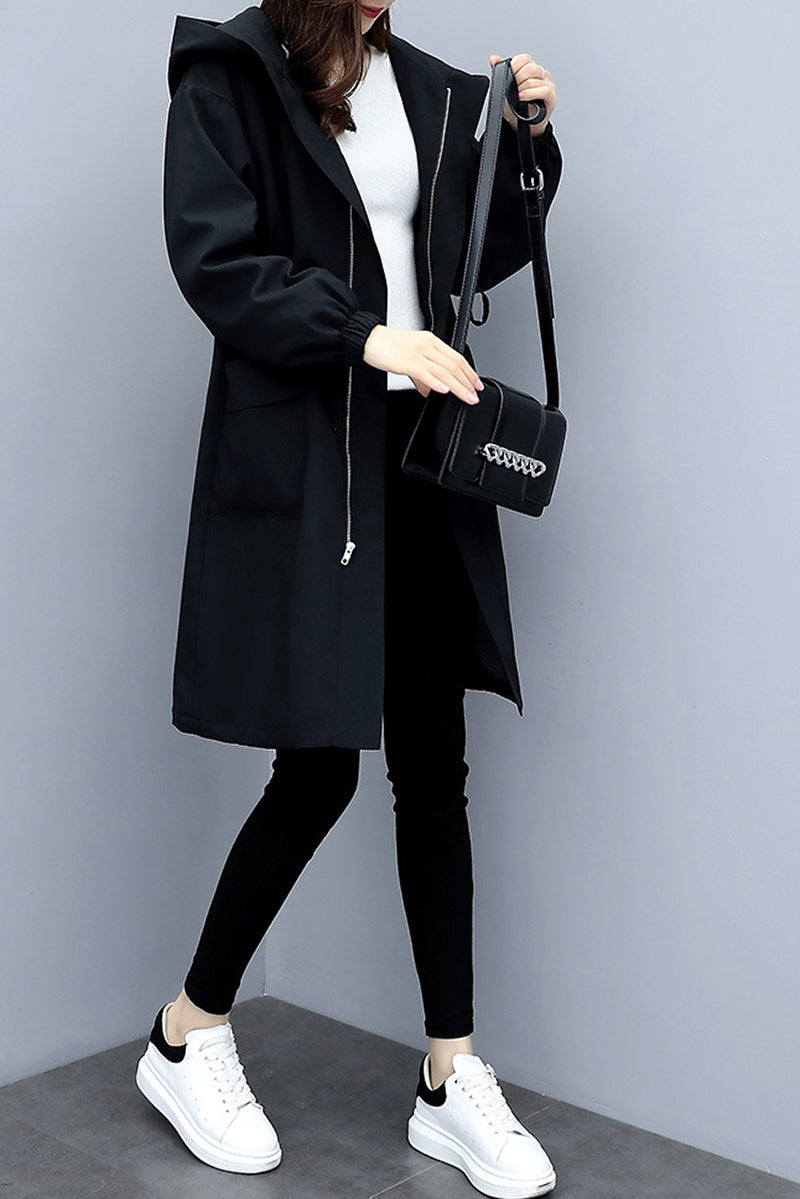 Velvet-Lined Hooded Long Coat