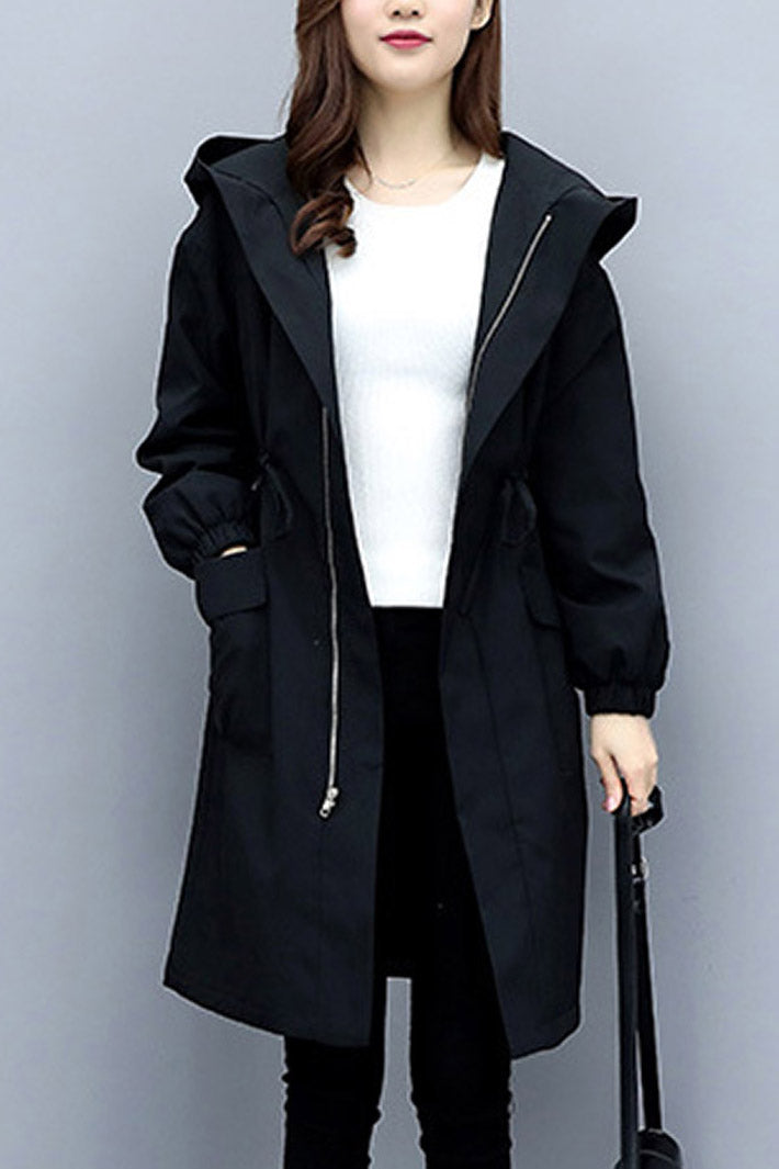 Velvet-Lined Hooded Long Coat