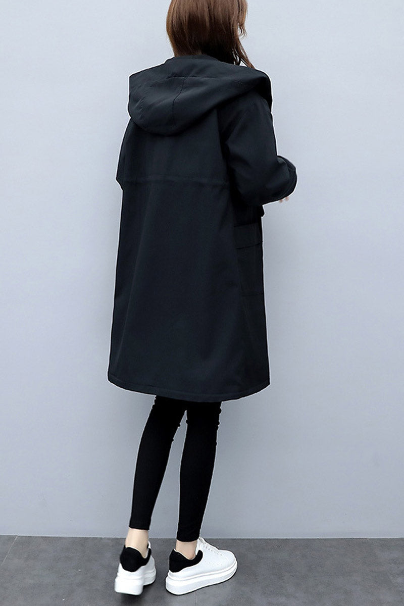 Velvet-Lined Hooded Long Coat