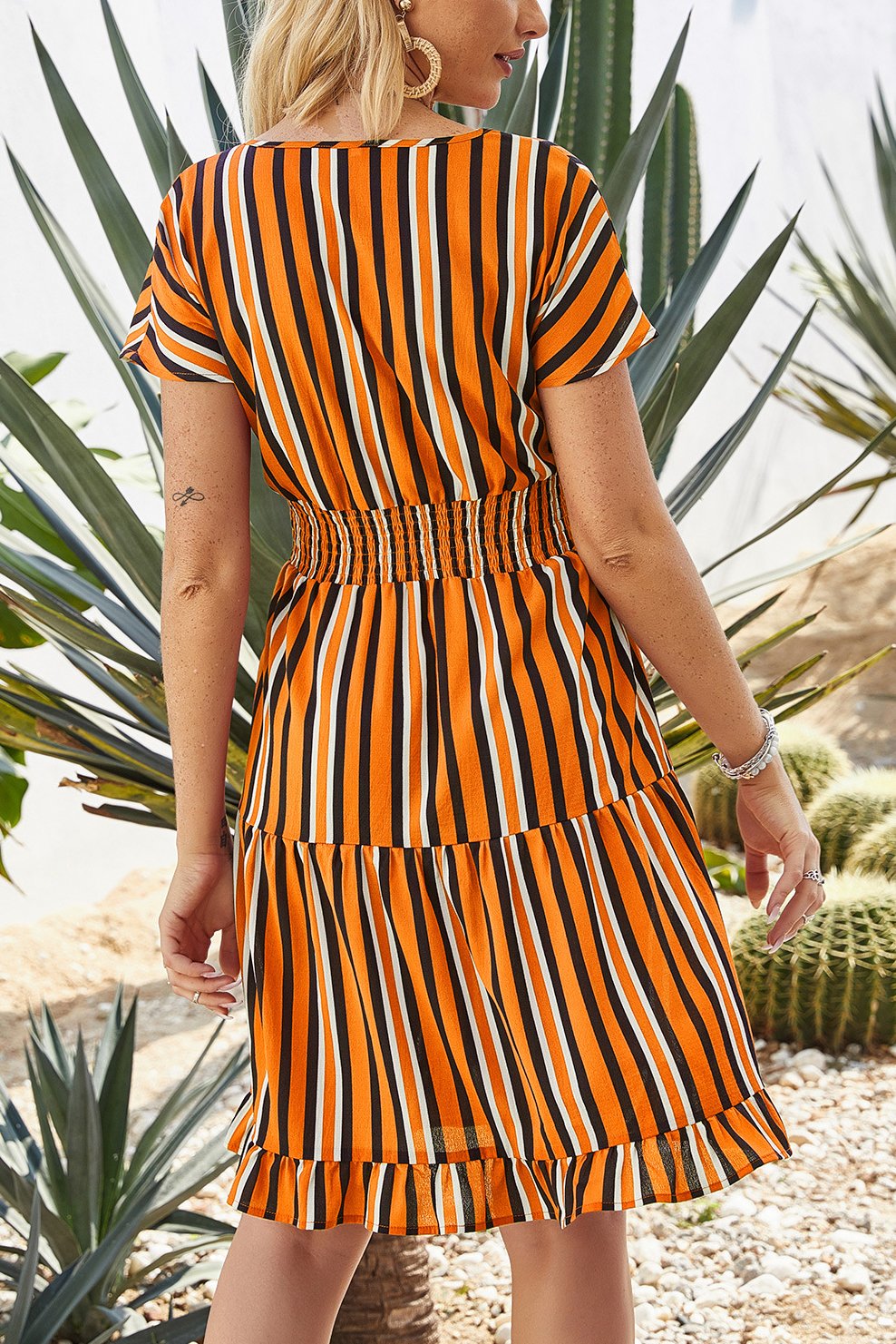 Striped Short Dress with Elastic Waistband for Comfort and Style