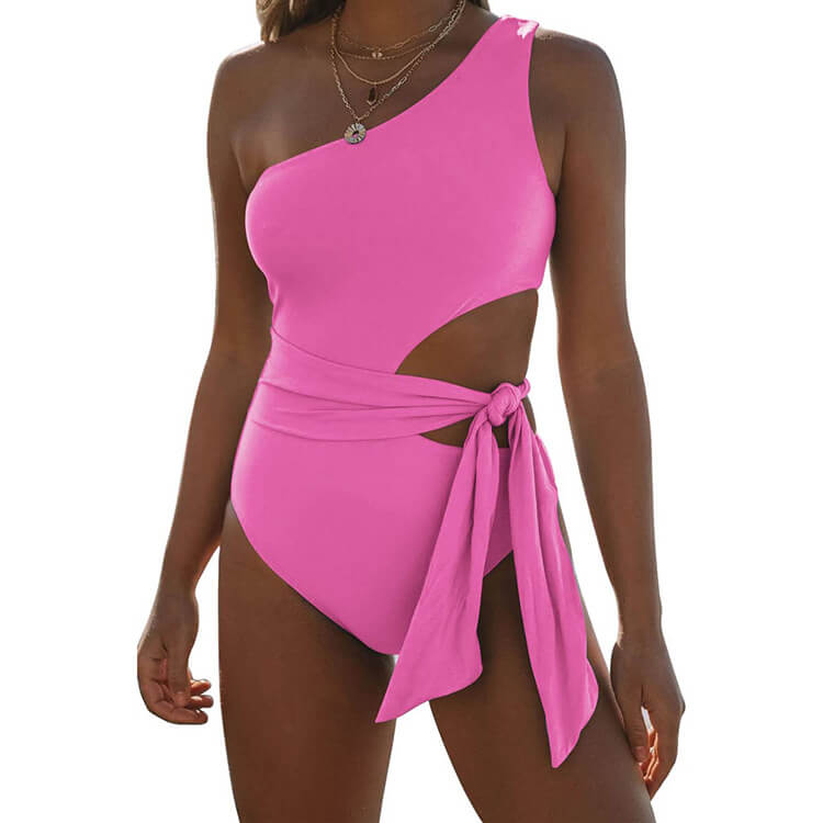 One-Shoulder Swimsuit with Adjustable Waist Tie