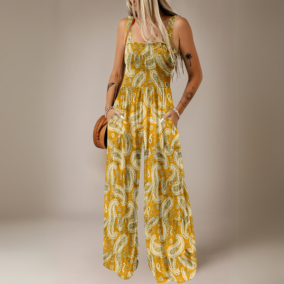Floral Print Wide Leg Long Jumpsuit