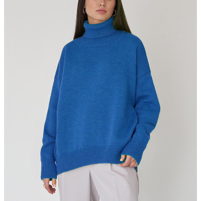 Oversized Knit Blouse with High Neck Design