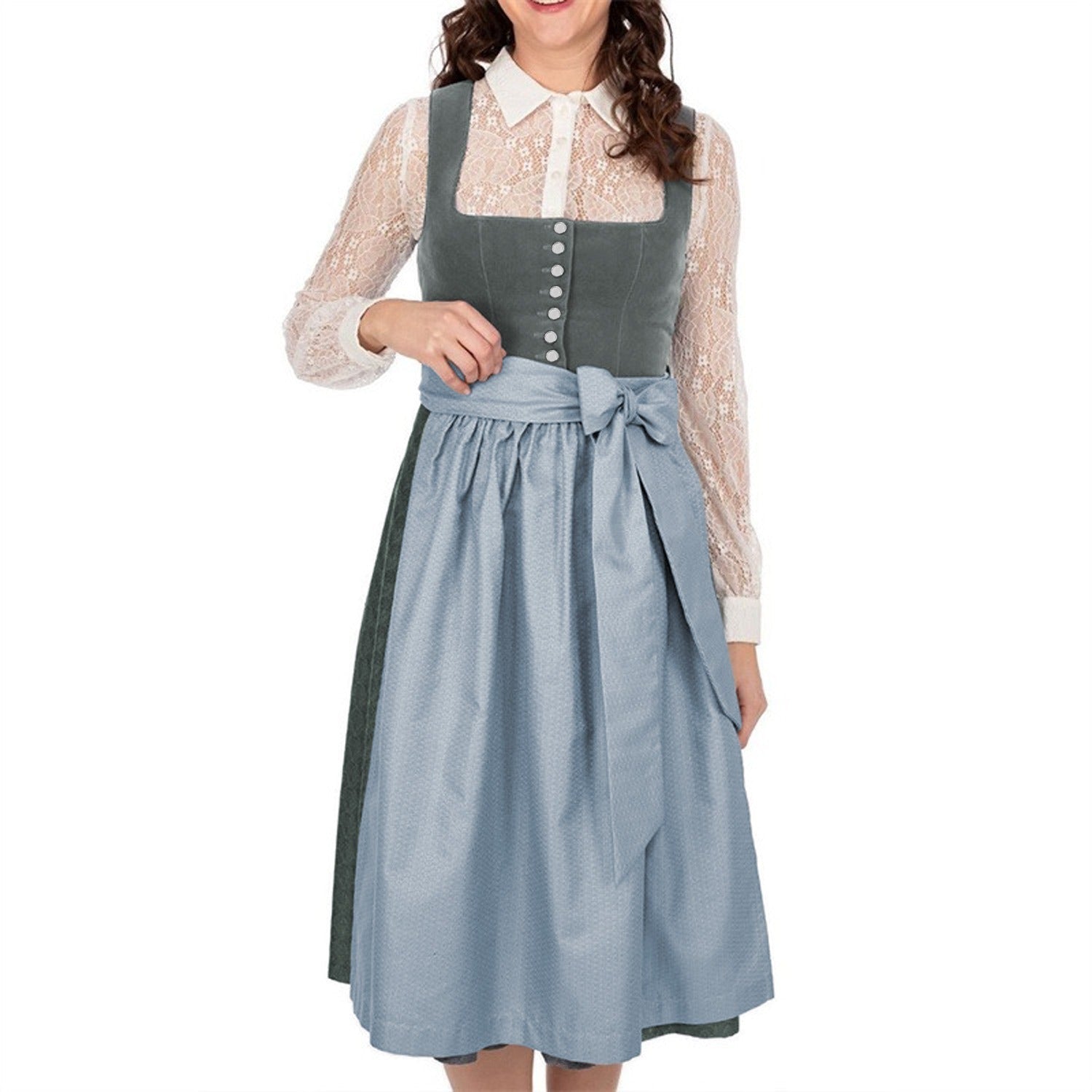 Oktoberfest Women's Grey Dirndl Dress with Apron