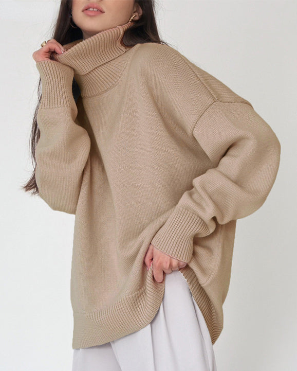Oversized Knit Blouse with High Neck Design