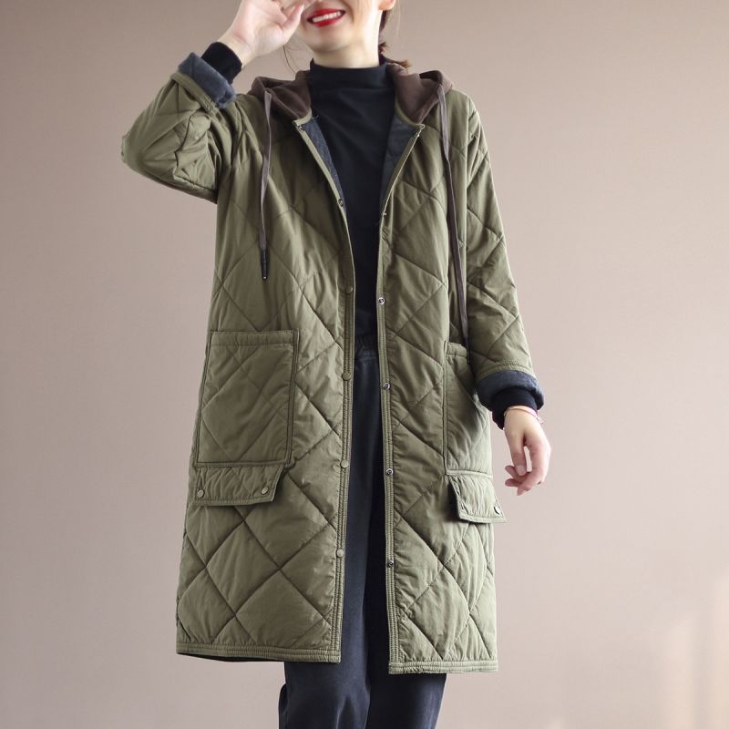 Warm Long Padded Winter Coat with Hood and Pockets