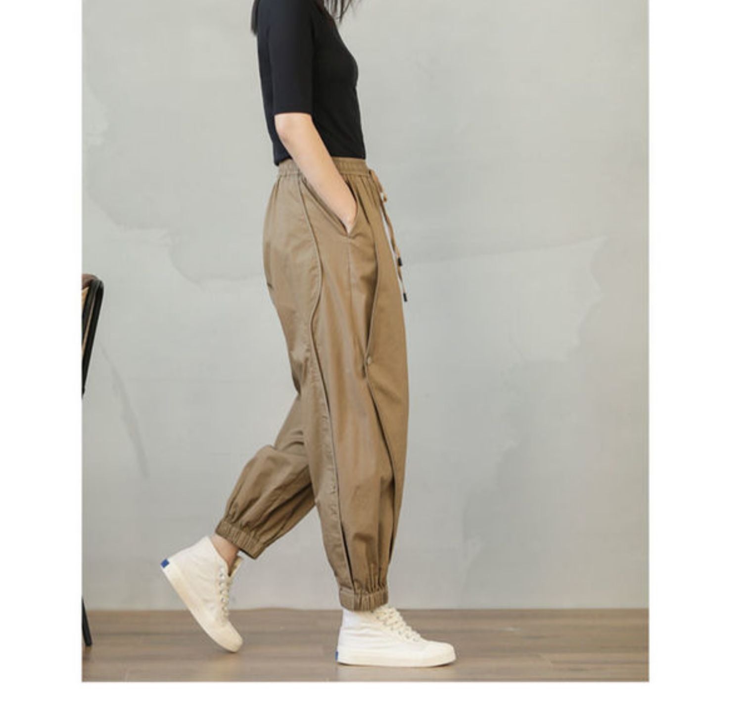 Buttoned Jogger Trousers with Elastic Waistband for Comfort