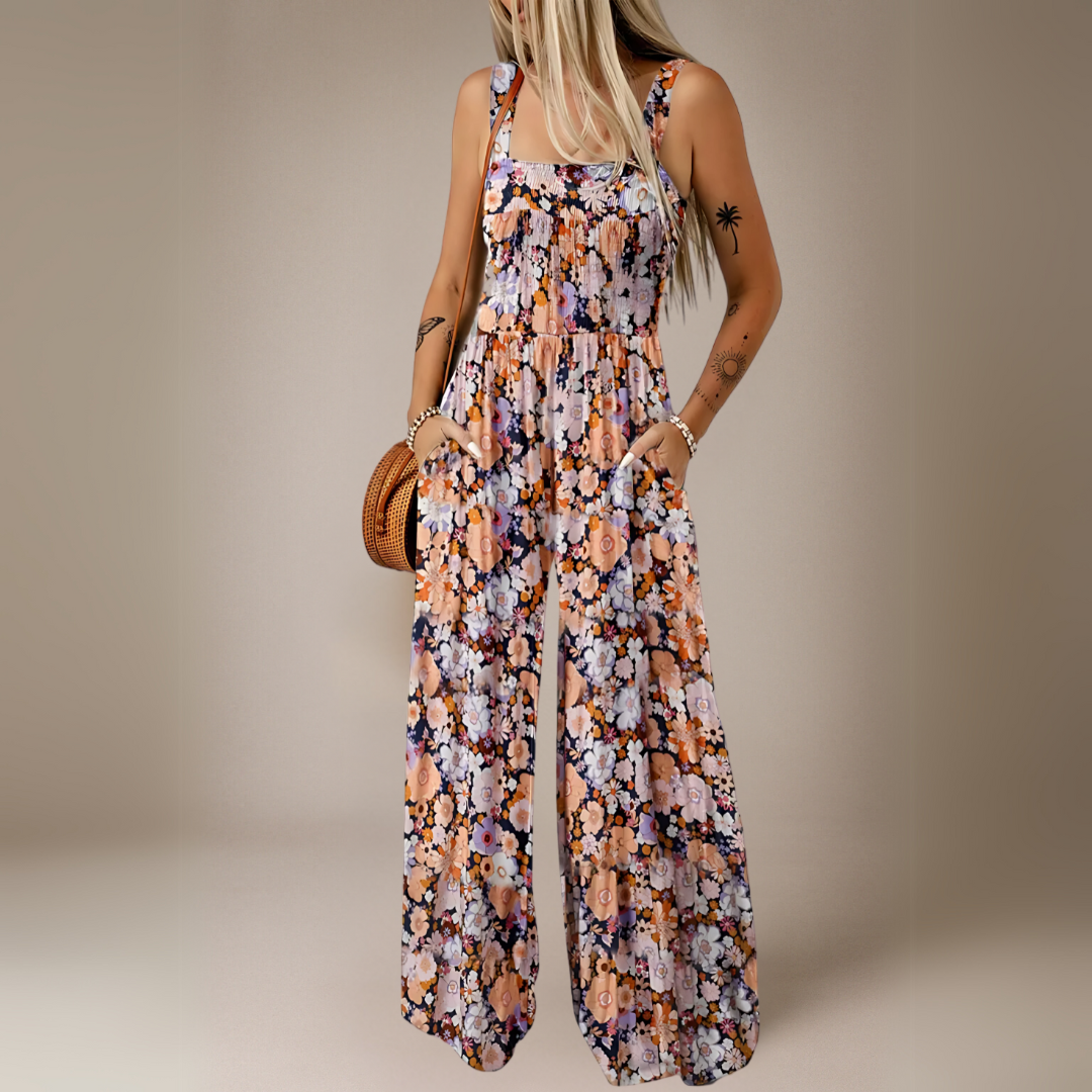 Floral Print Wide Leg Long Jumpsuit