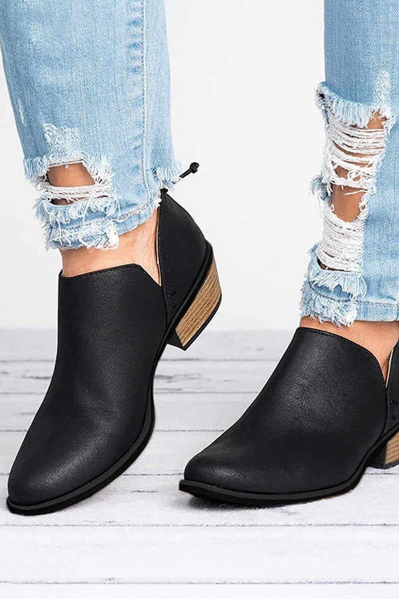 Comfortable PU Leather Short Flat Boots for Everyday Wear