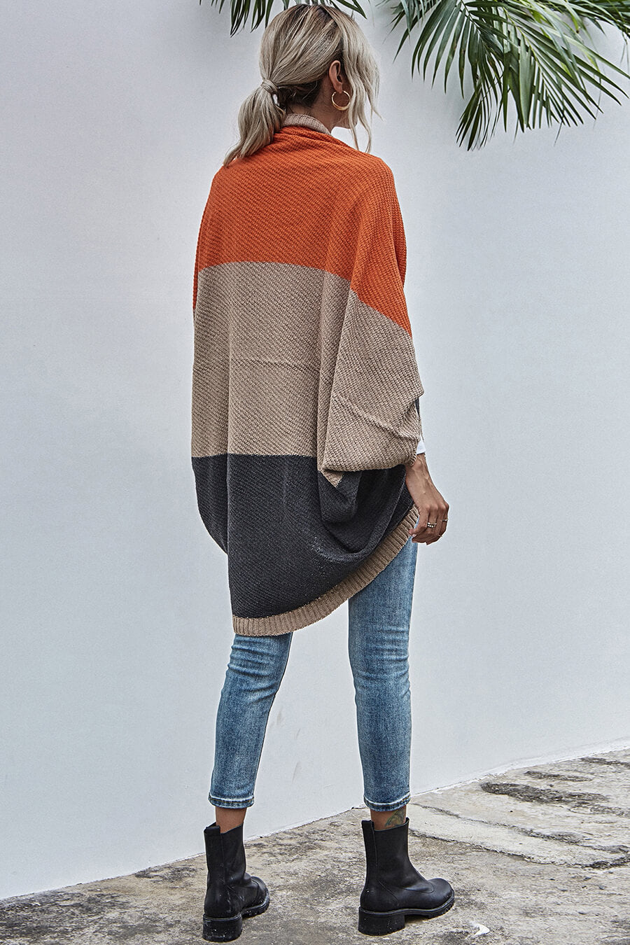 Color Block Bohemian Cardigan with Wide Sleeves