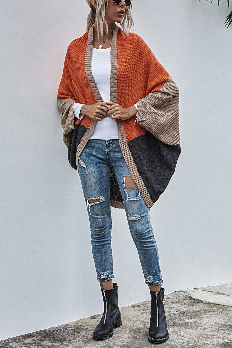 Color Block Bohemian Cardigan with Wide Sleeves