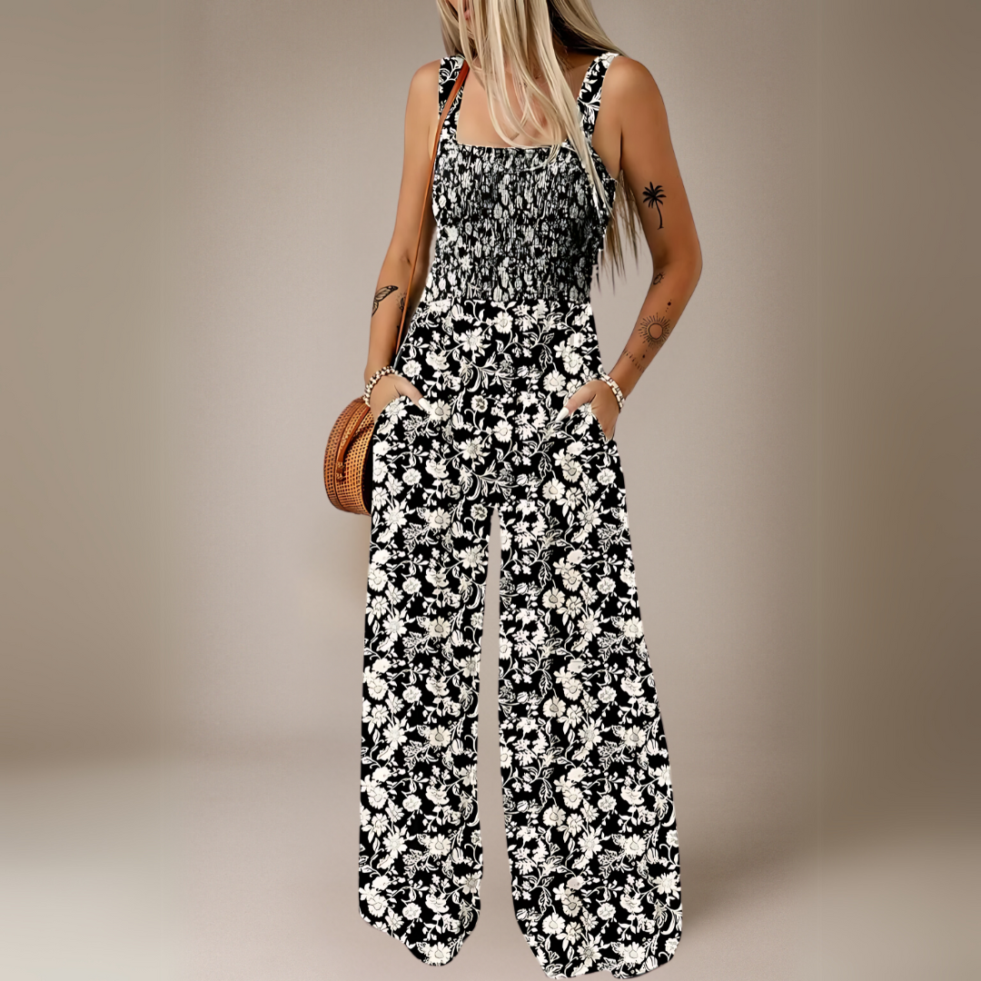 Floral Print Wide Leg Long Jumpsuit