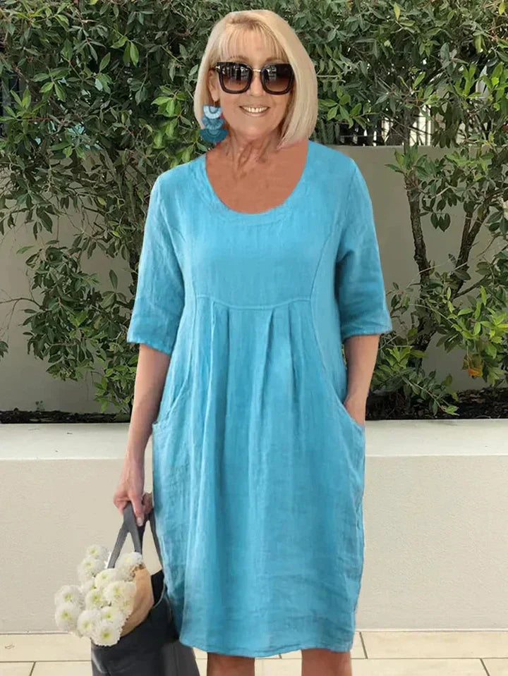 Emerald Loose Cotton Dress with Pocket for Everyday Comfort