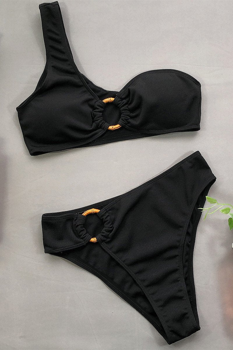One-Shoulder High-Waisted Bikini Set with Removable Cups