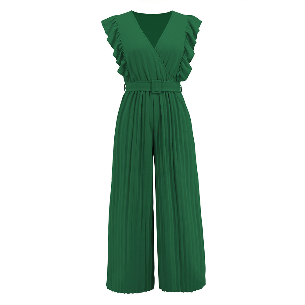 Pleated Short-Sleeve Jumpsuit for Effortless Style and Comfort