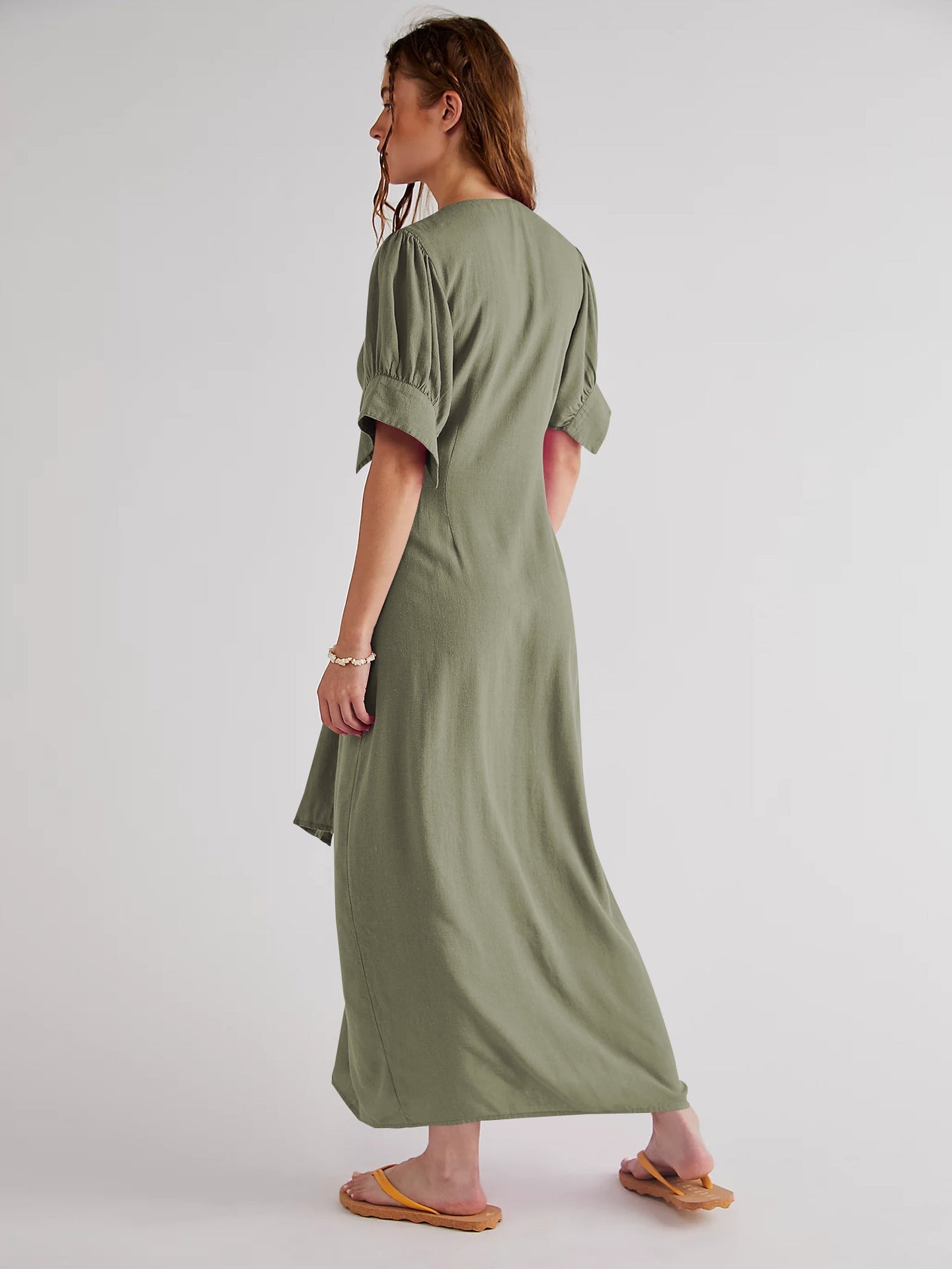 V-Neck Long Dress with Slit for Effortless Elegance