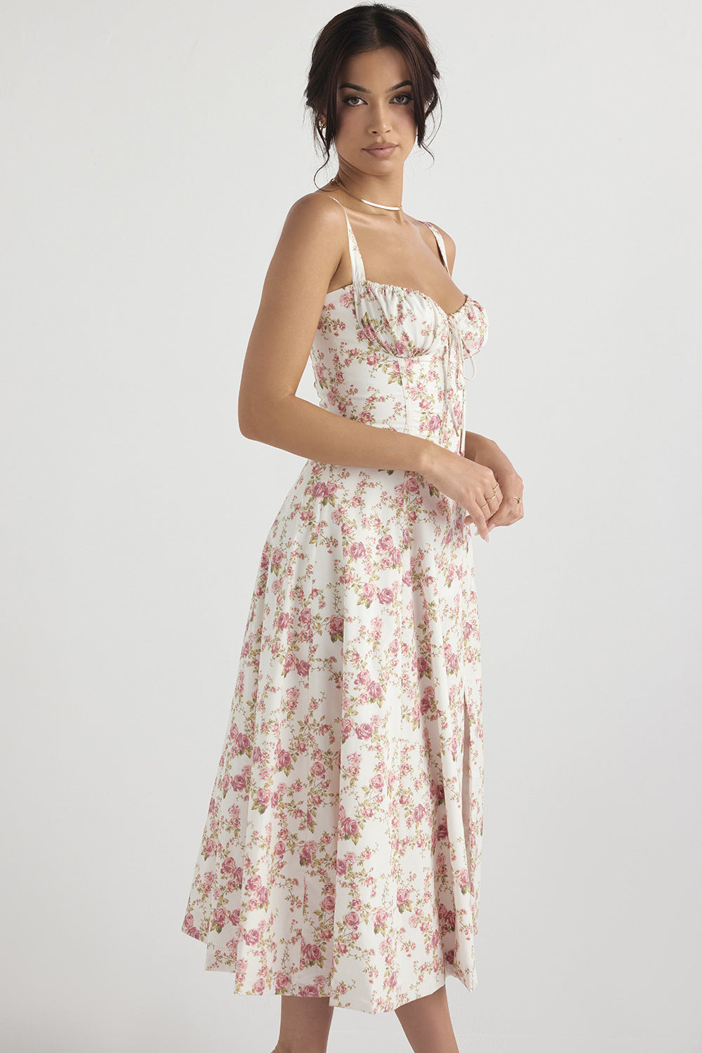 Vintage Floral Fitted Waist Dress for Women