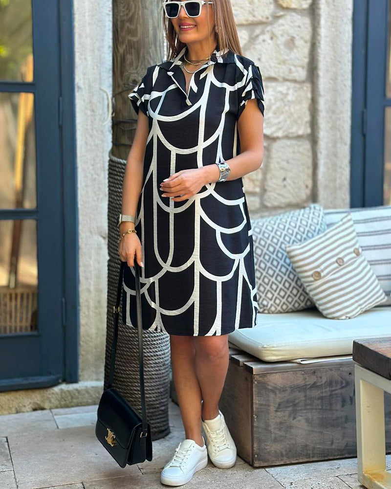 Casual Geometric Print Polo Dress in Comfortable Fabric