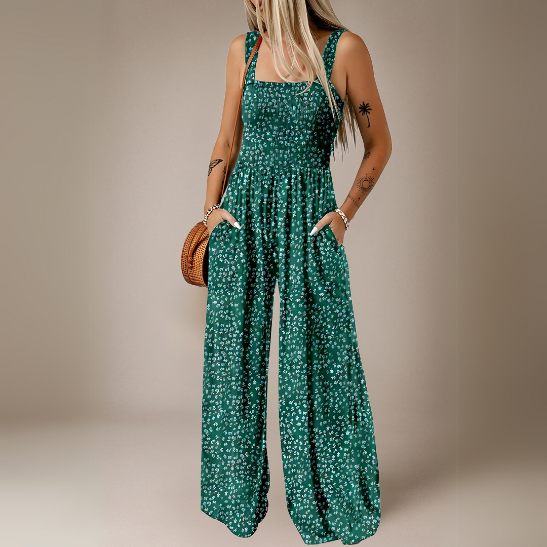 Floral Print Wide Leg Long Jumpsuit