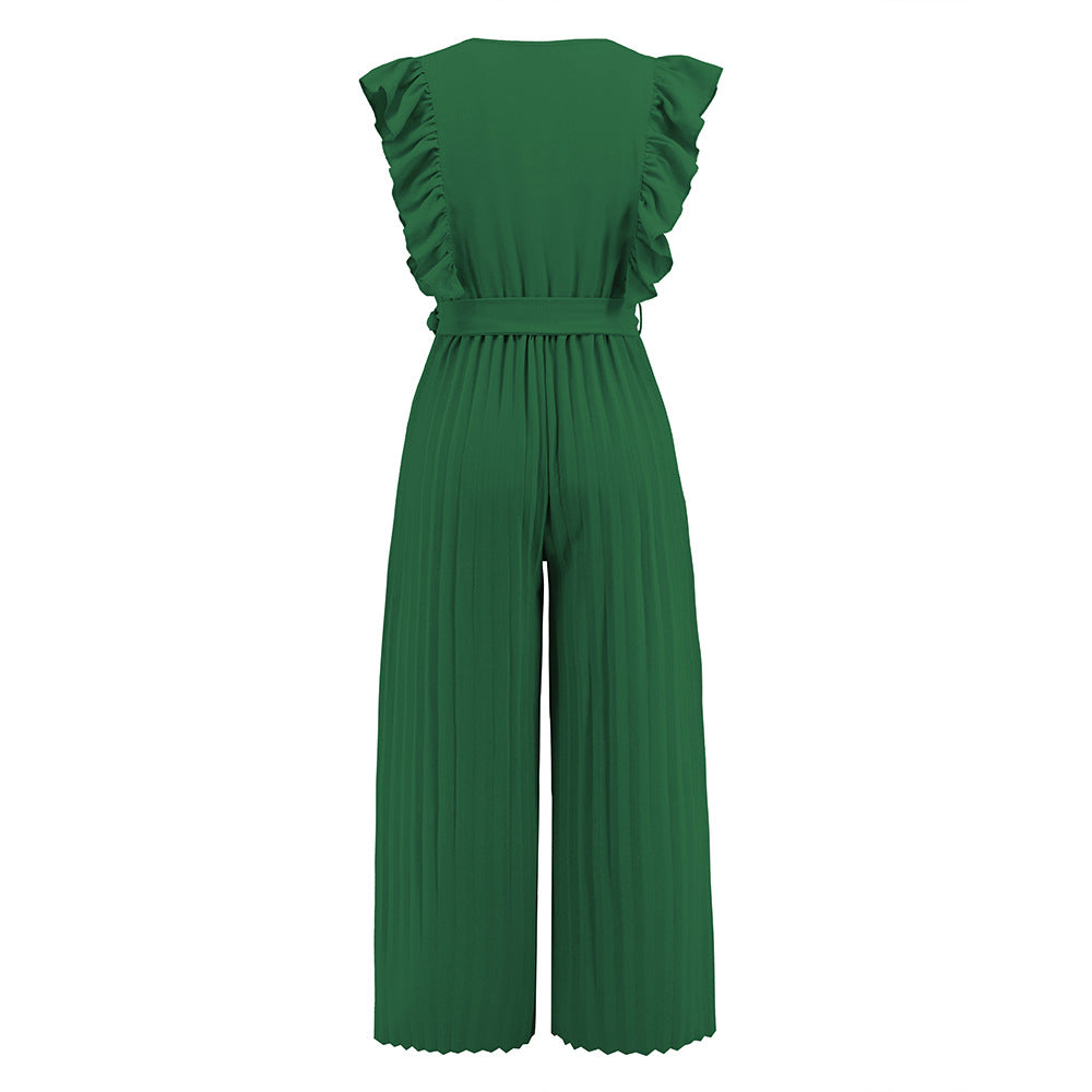 Pleated Short-Sleeve Jumpsuit for Effortless Style and Comfort