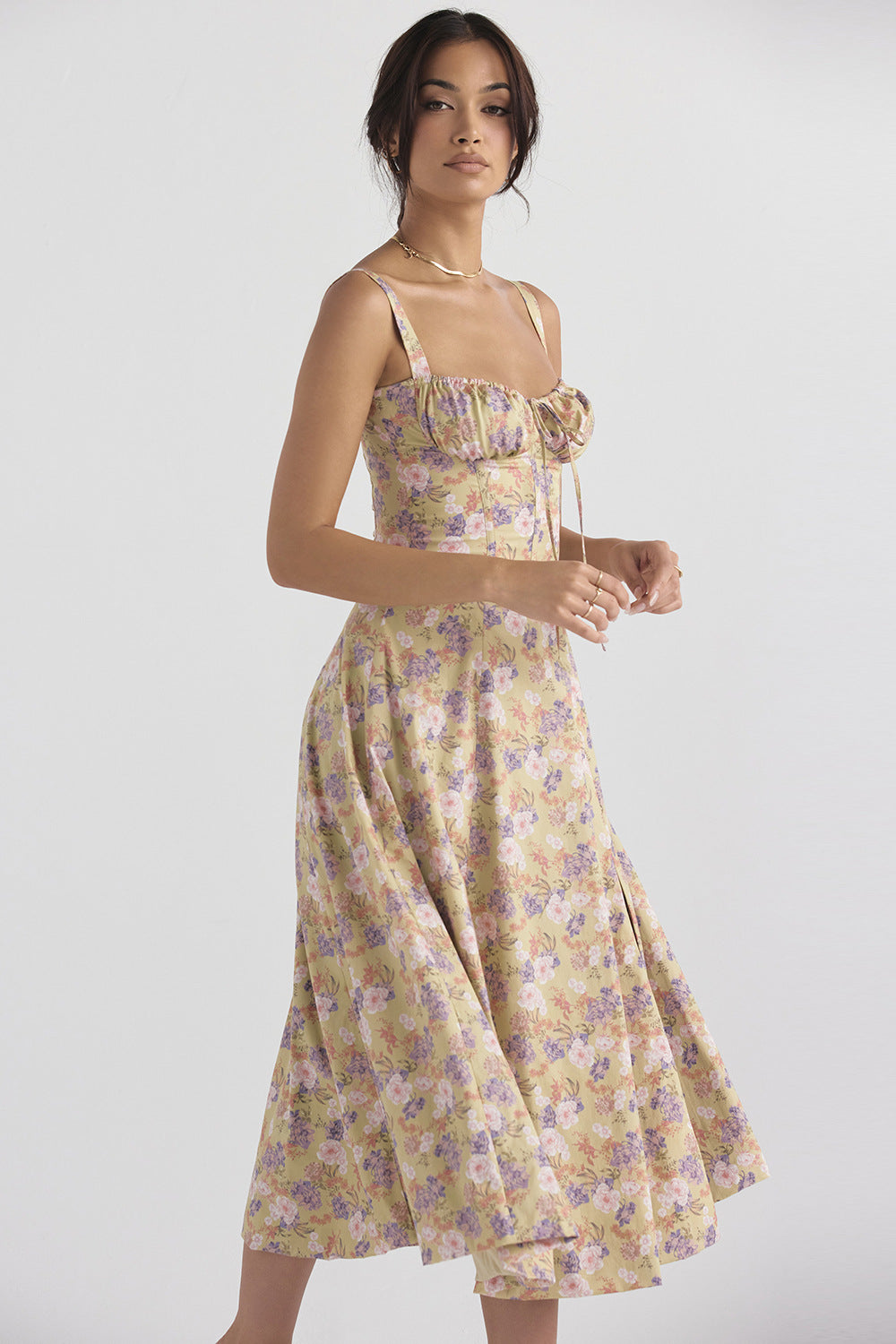 Vintage Floral Fitted Waist Dress for Women