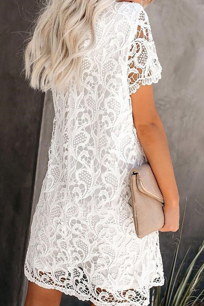 Short White Lace Dress with Short Sleeves for Elegant Occasions