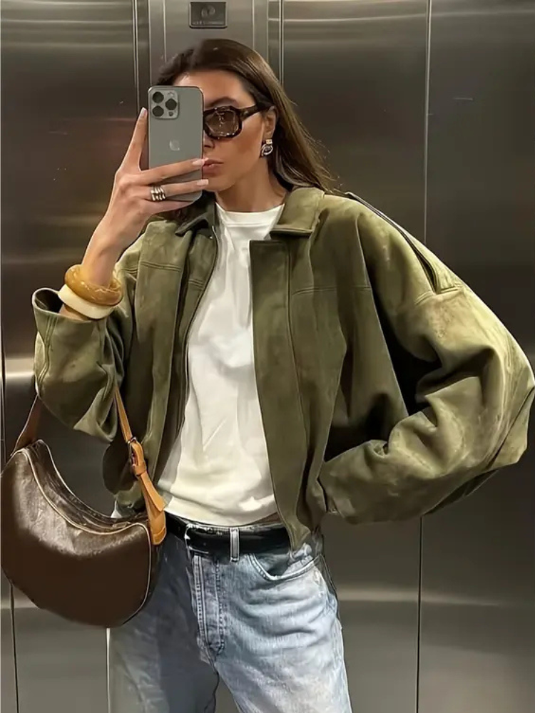 Women's Faux Suede Bomber Jacket