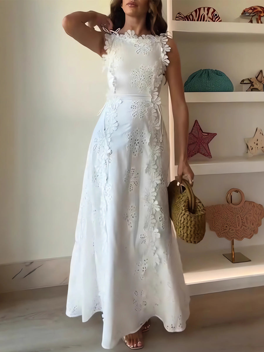 Éliora Lace Floral Maxi Dress with Tie Straps
