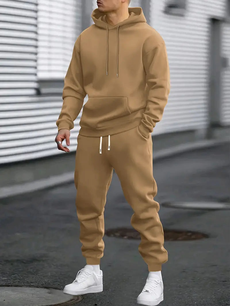 Men's Tracksuit Set: Hoodie With Kangaroo Pocket & Joggers