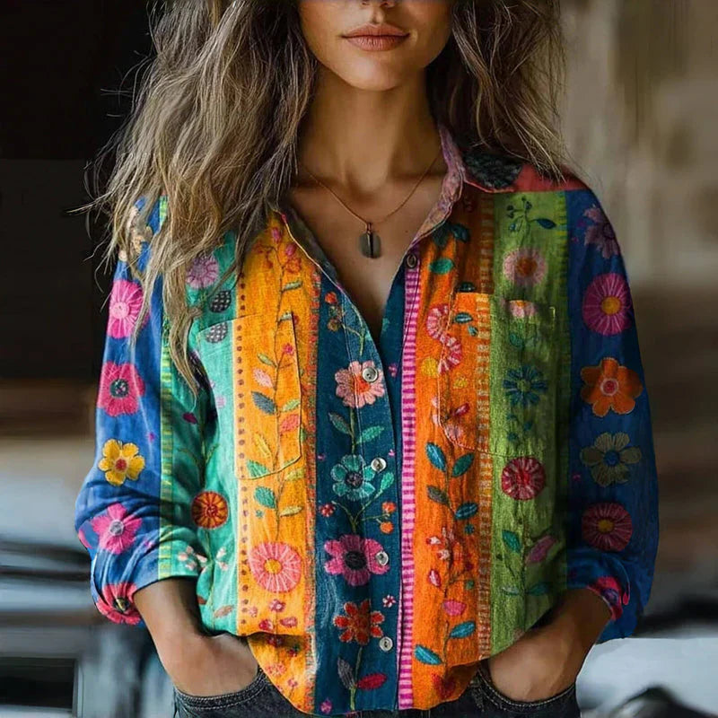 Vintage Printed Blouse Shirt for Women
