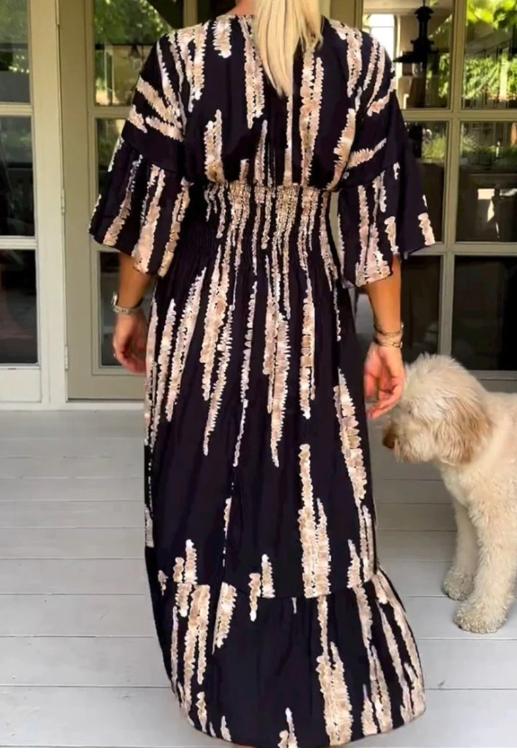 Elegant Long V-Neck Dress in Aurora Color