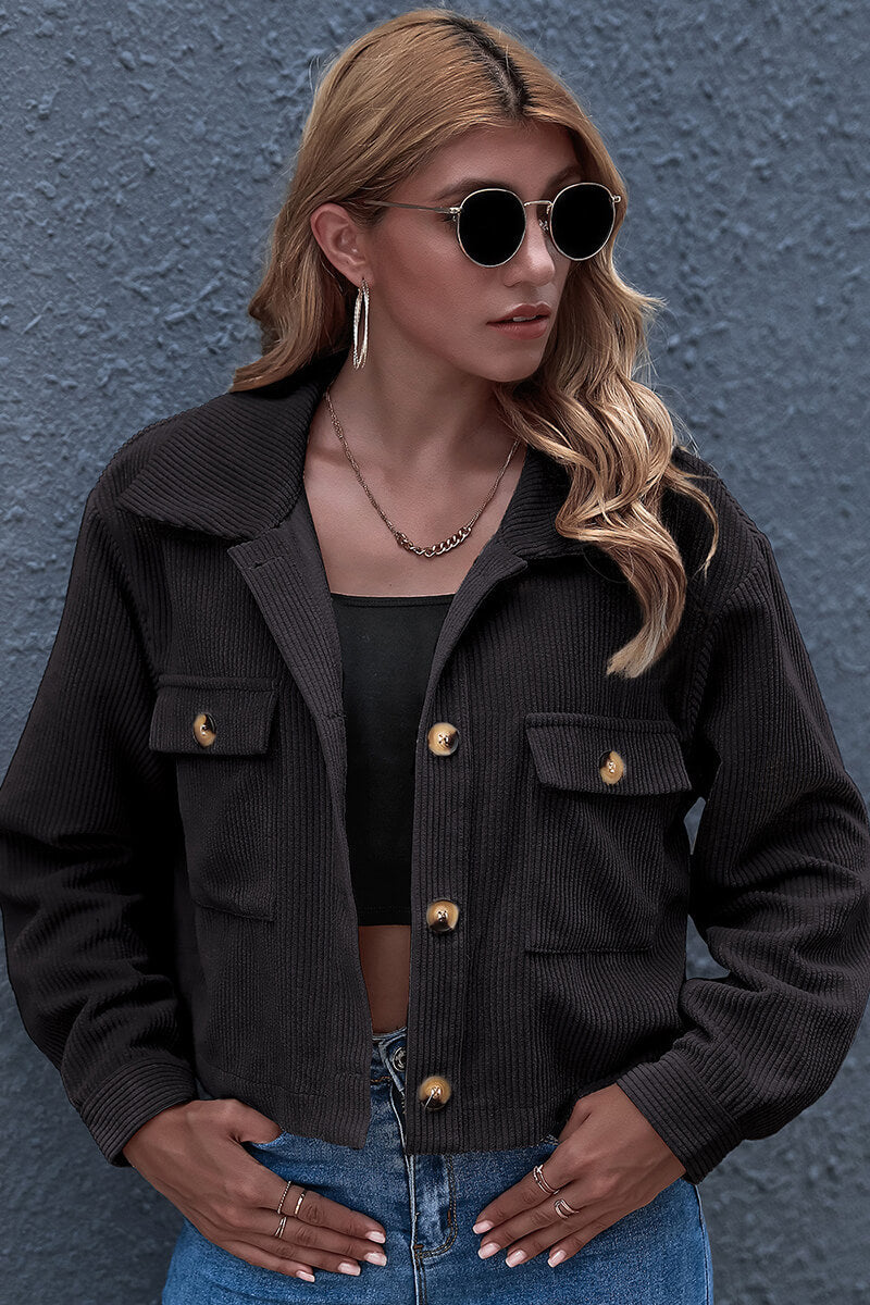 Lapel Collar Bomber Jacket with Pockets