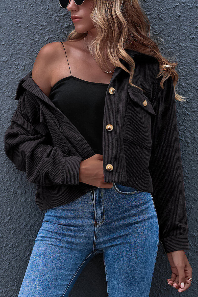 Lapel Collar Bomber Jacket with Pockets