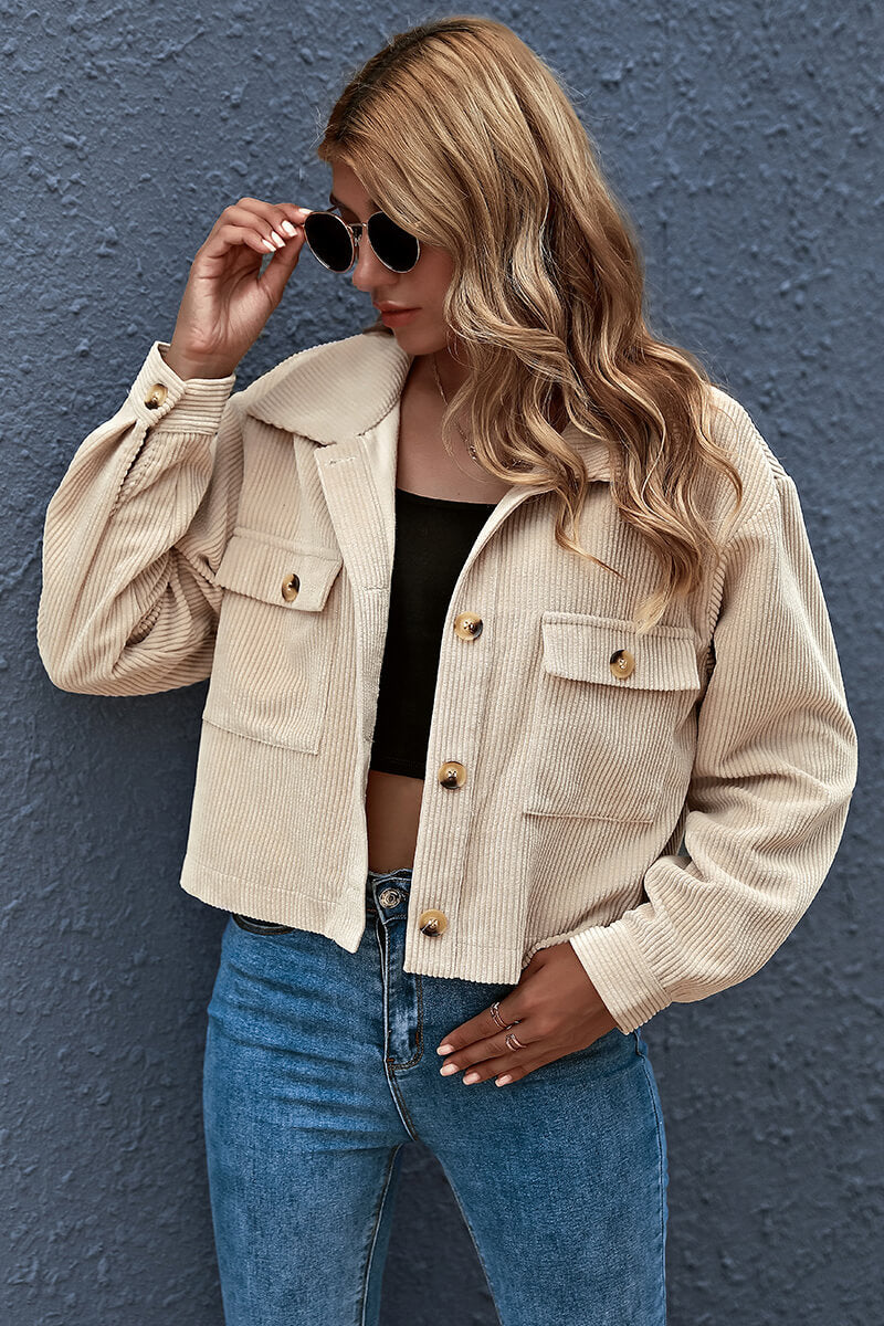 Lapel Collar Bomber Jacket with Pockets