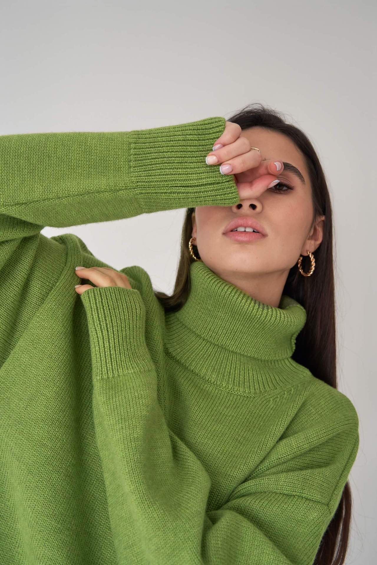 Oversized Knit Blouse with High Neck Design