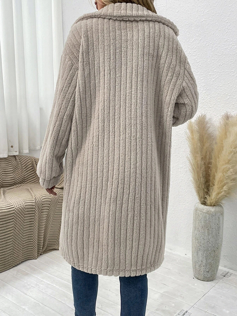 Buttoned Long Teddy Coat for Cozy Comfort