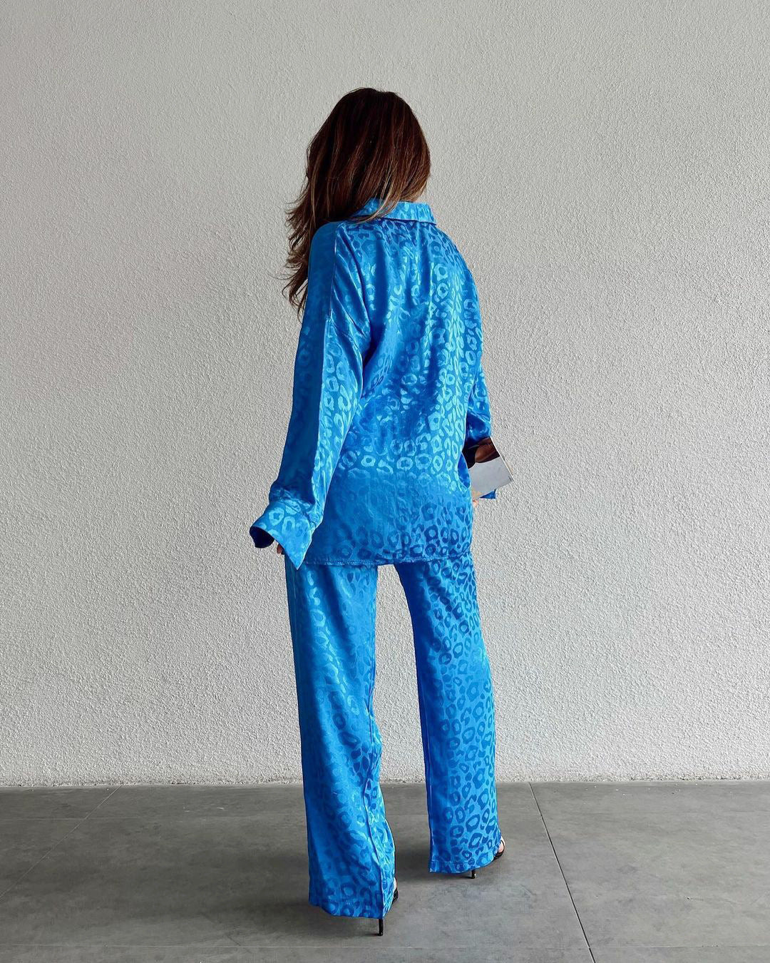 Satin Leopard Print Shirt and Trouser Set