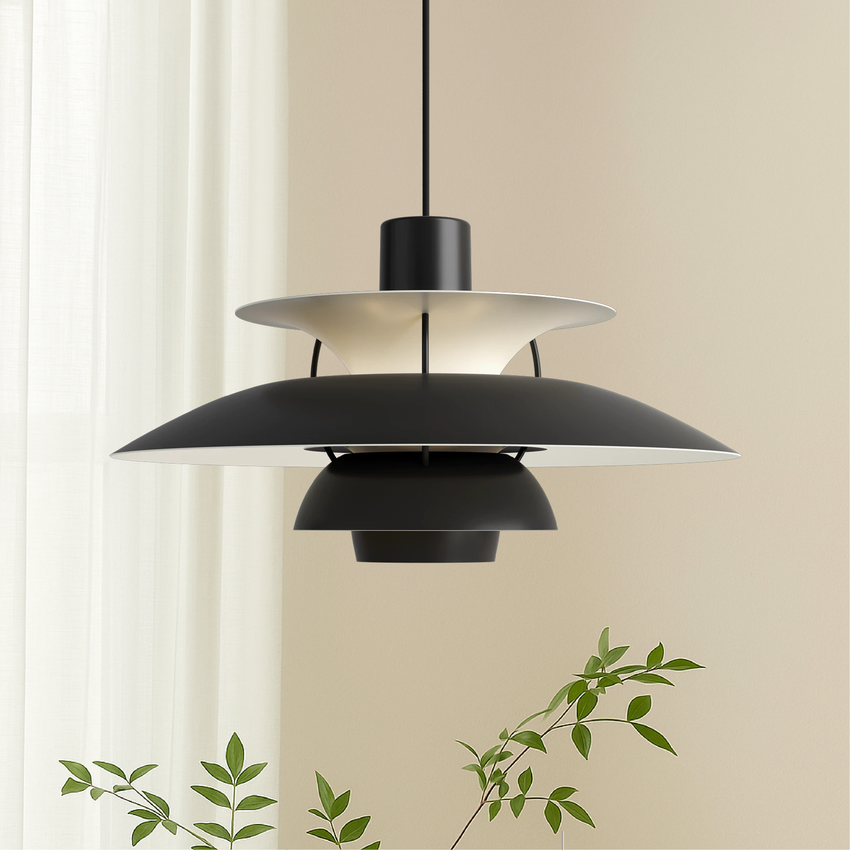 Layered Nordic Pendant Light with Sculptural Shade