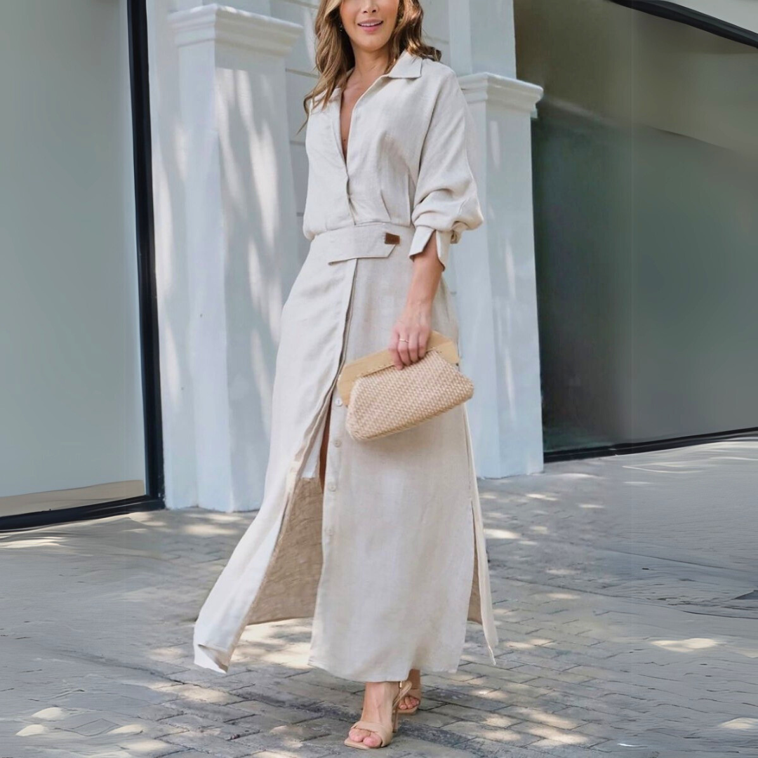 Elegant Maxi Dress with V-Neck – Women's Evening Wear