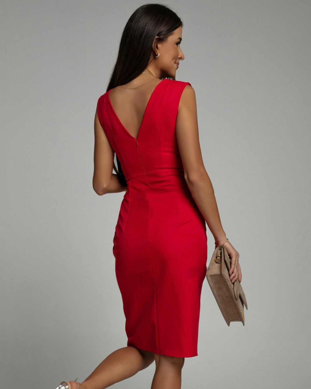 Fitted V-Neck Dress with Slits for a Stylish Look