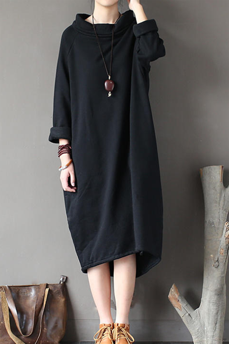 Cozy Knit Long Sweater Dress with Pockets and Adjustable Belt