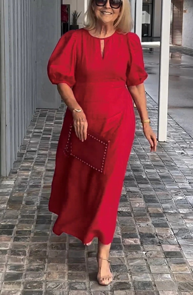Puff Sleeve Valentina Midi Dress for Effortless Elegance
